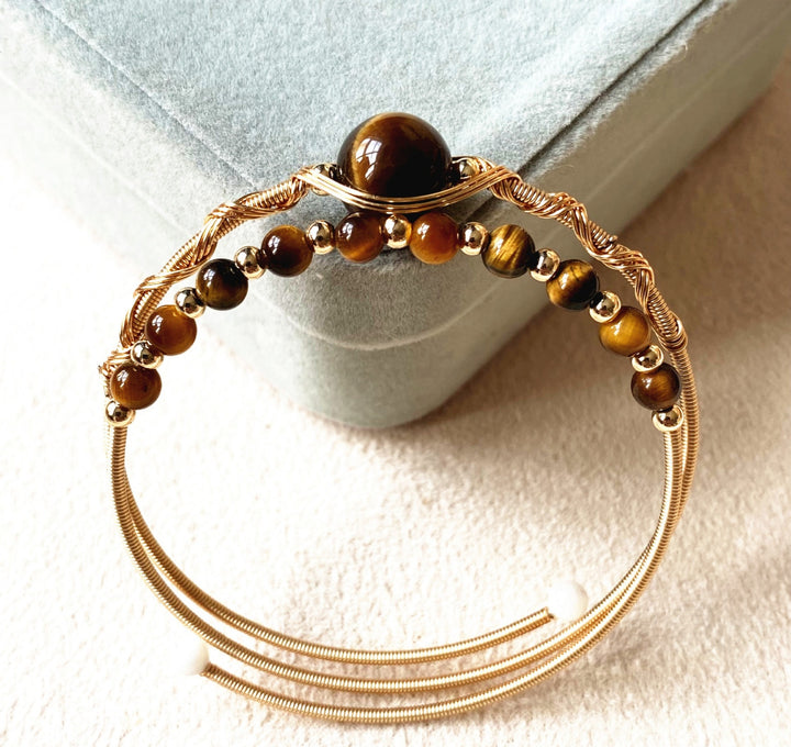 14K Gold Hand-Wrapped Natural Crystal Spring Coil Bracelet