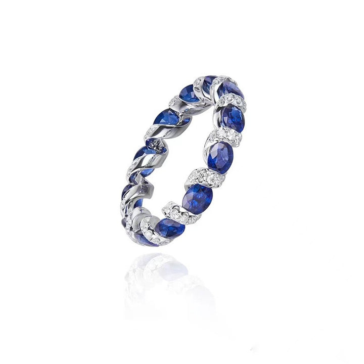 Intertwined Elegance S925 Silver Handcrafted Gemstone Pavé Band Ring