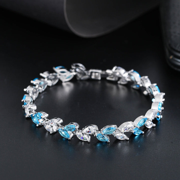 S925 Silver Pavé Alternating Marquise-Cut Gemstone Bracelet