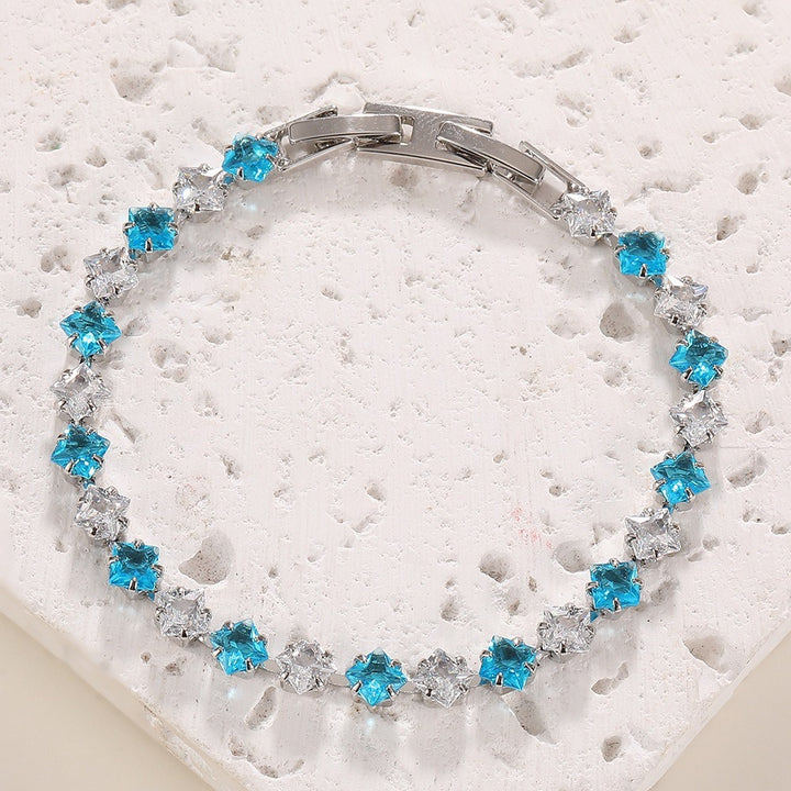S925 Silver 14K Gold Plated Four-Point Star Cut Gemstone Bracelet