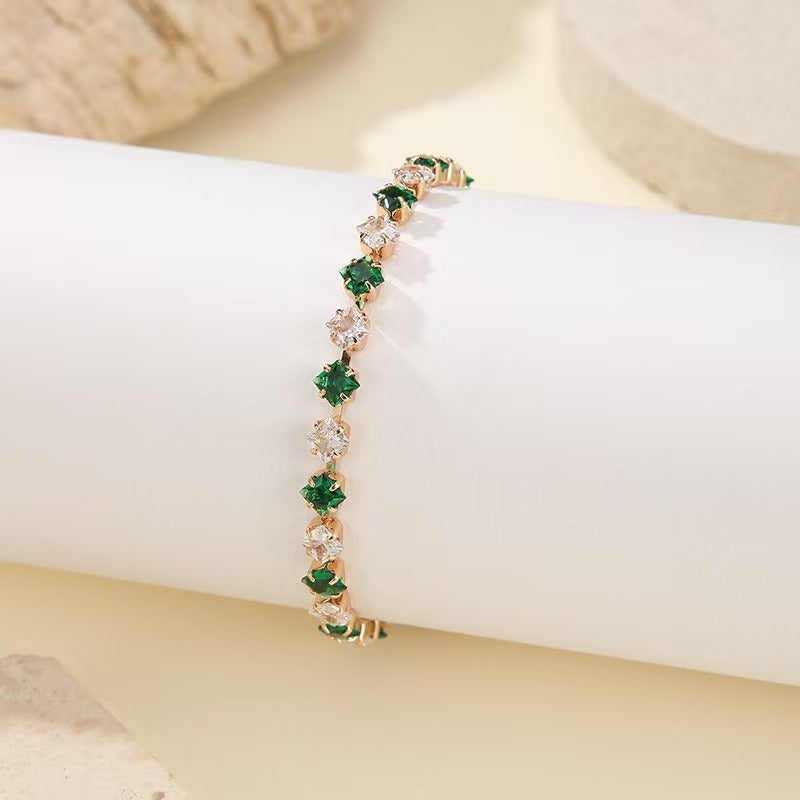 S925 Silver 14K Gold Plated Four-Point Star Cut Gemstone Bracelet