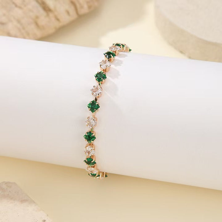 S925 Silver 14K Gold Plated Four-Point Star Cut Gemstone Bracelet
