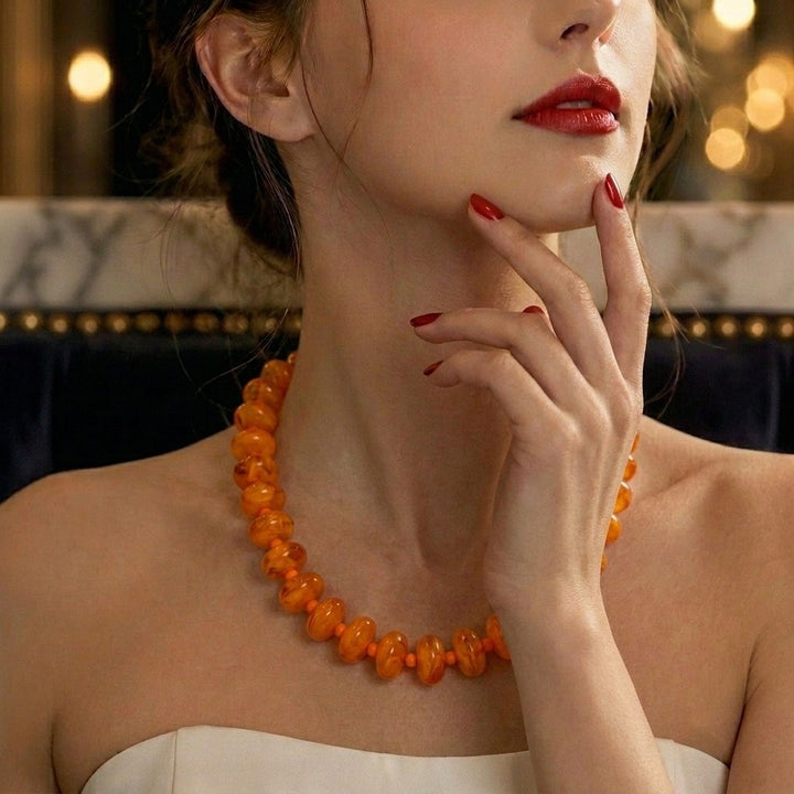 Retro Glossy Marble-Texture Chunky Bead Necklace