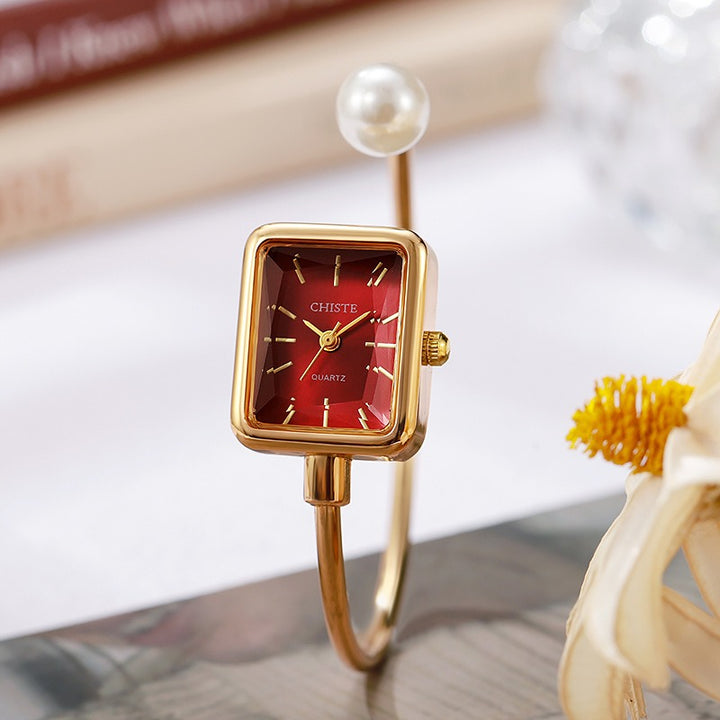 French Elegant Pearl Bangle Quartz Watch