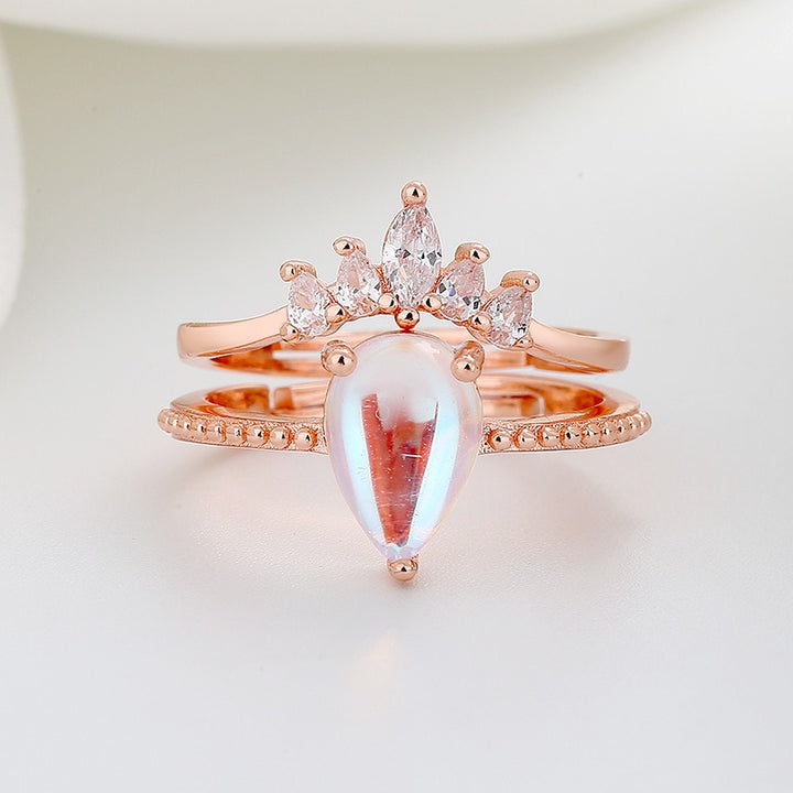 Aurora Crown · Iridescent Teardrop Pavé Adjustable Ring Set