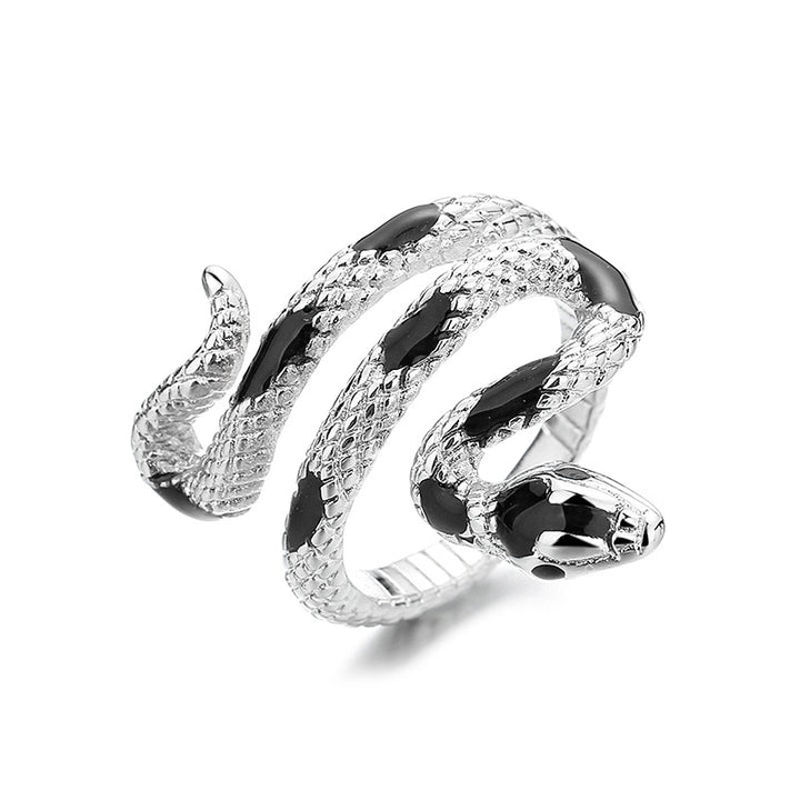 Dark Serpent Textured Scale Gemstone Open Statement Ring