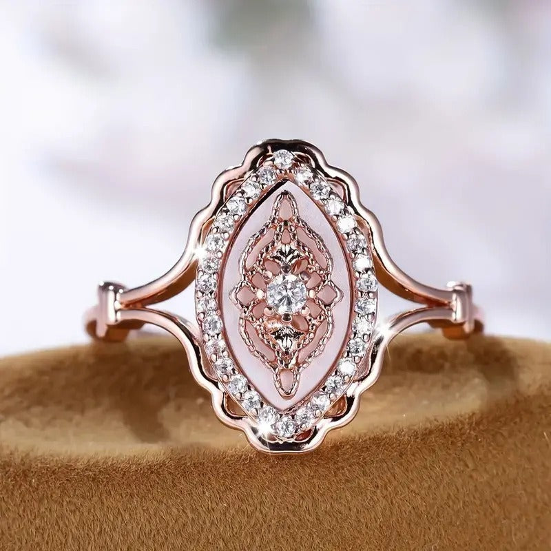 Vintage Enamel Dream S925 Sterling Silver Marquise Ring