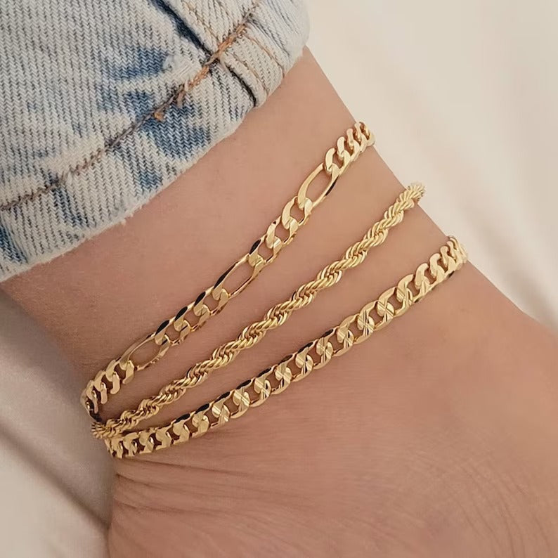 Stackable Essentials Gold Silver Two-Tone Multi-Style Anklet Set