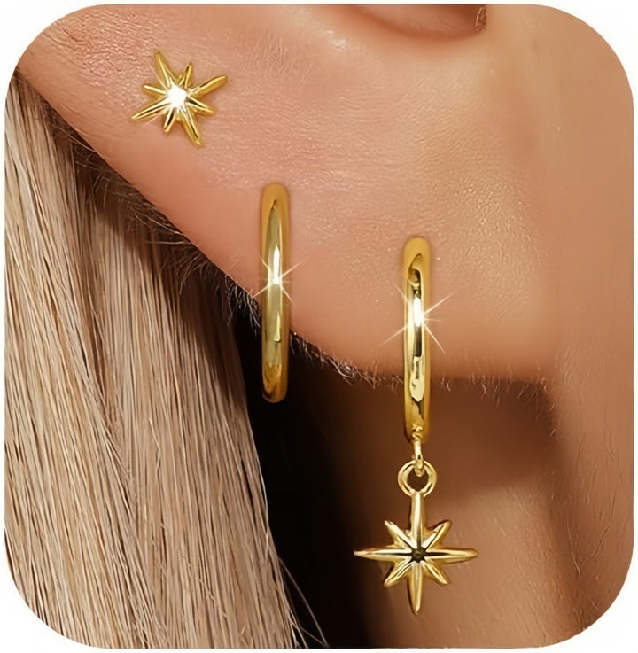 Butterfly & Starlight 18K Gold Multi-Style Stackable Earrings Set