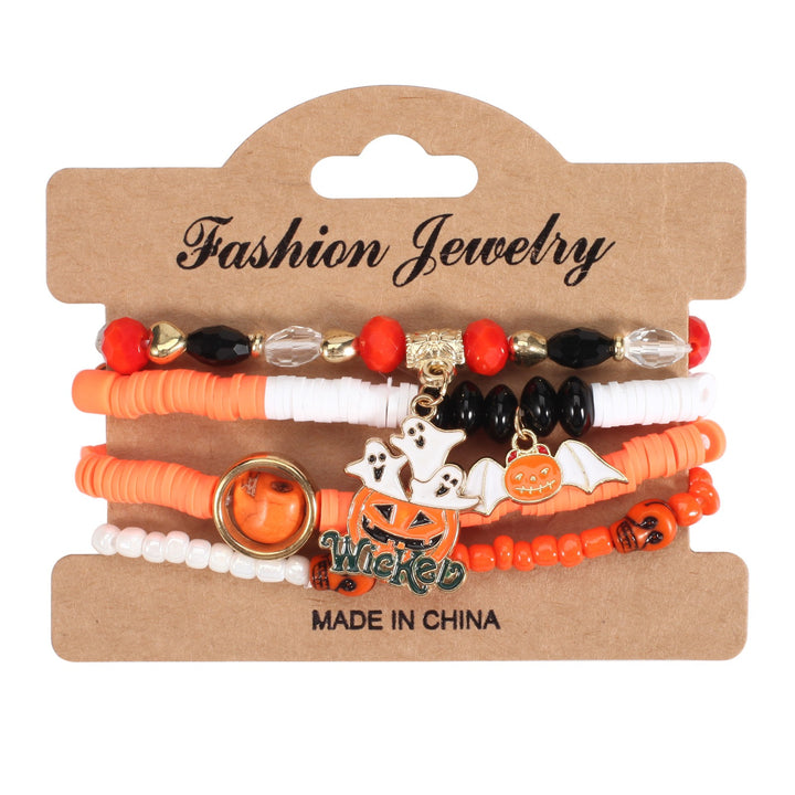 Halloween Spooky-Cute Party Multi-Layer Beaded Letter Stack Bracelet Set