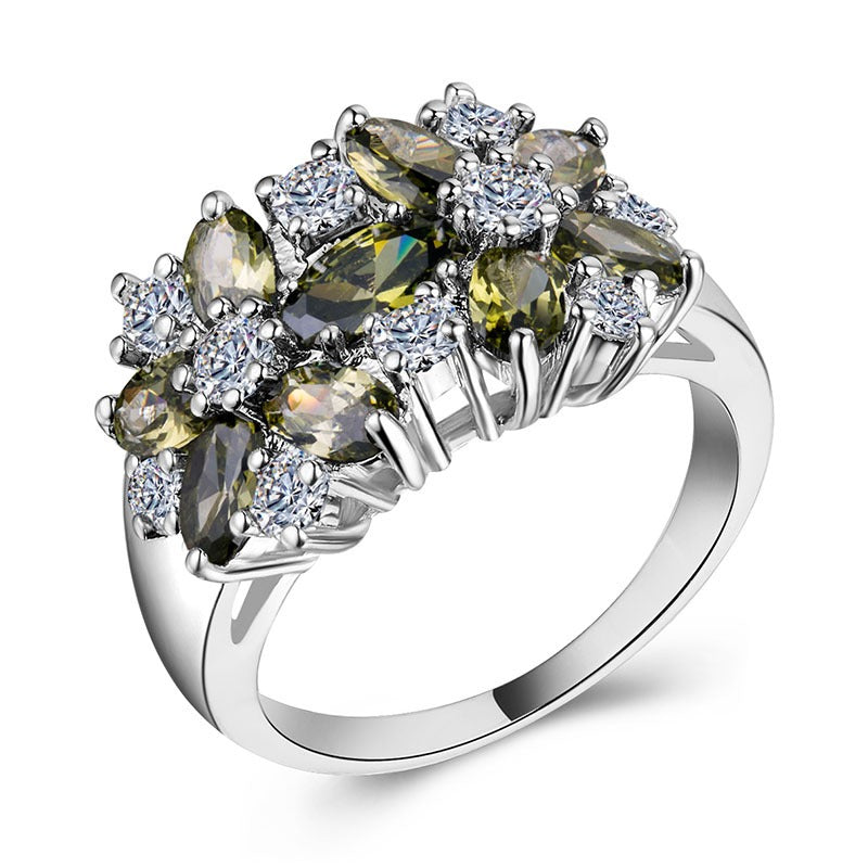 Floral Brilliance S925 Silver Multi-Color Marquise Cluster Ring