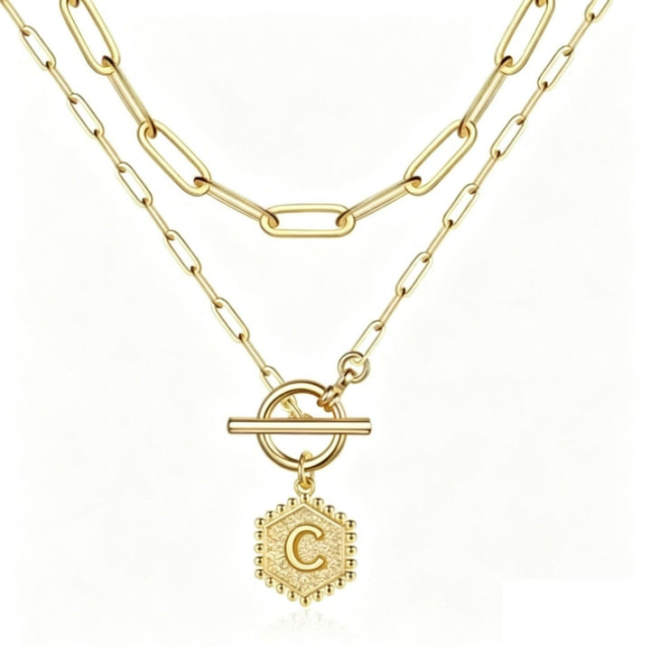 Personalized Initial Double-Layered Paperclip Chain Necklace