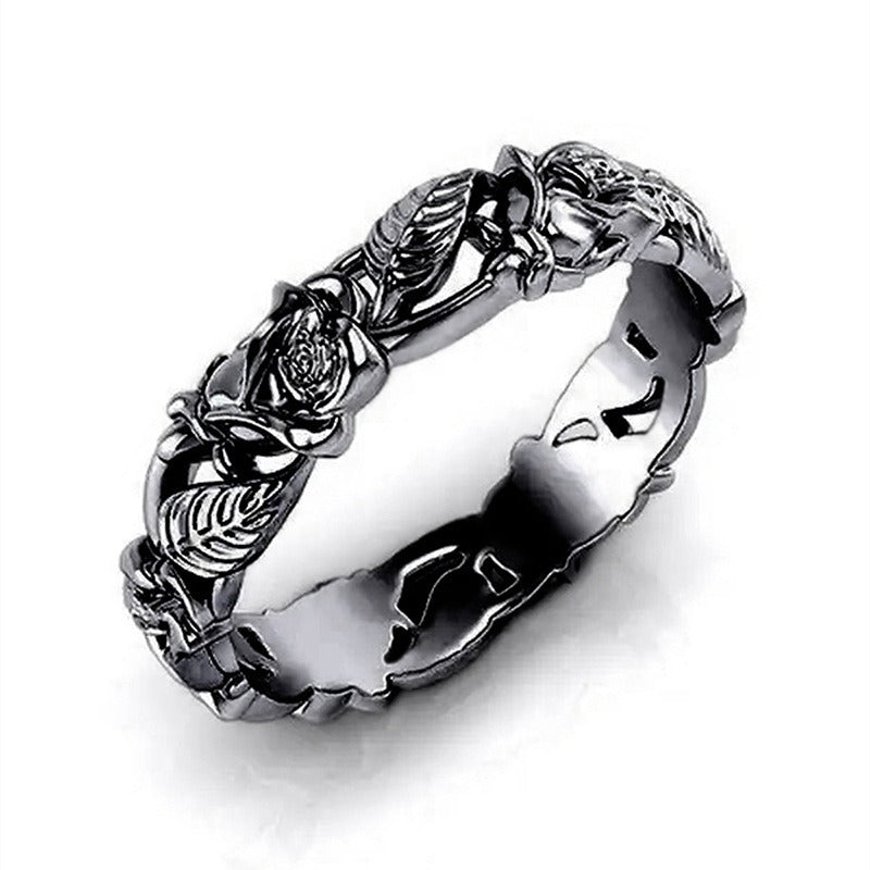 Blossom Vine S925 Silver Vintage Rose Filigree Band Ring