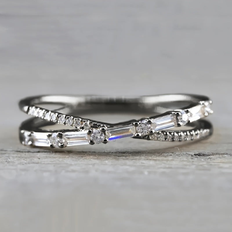 Stellar Orbit S925 Silver Interlocking Dual-Band Micro-Pavé Ring