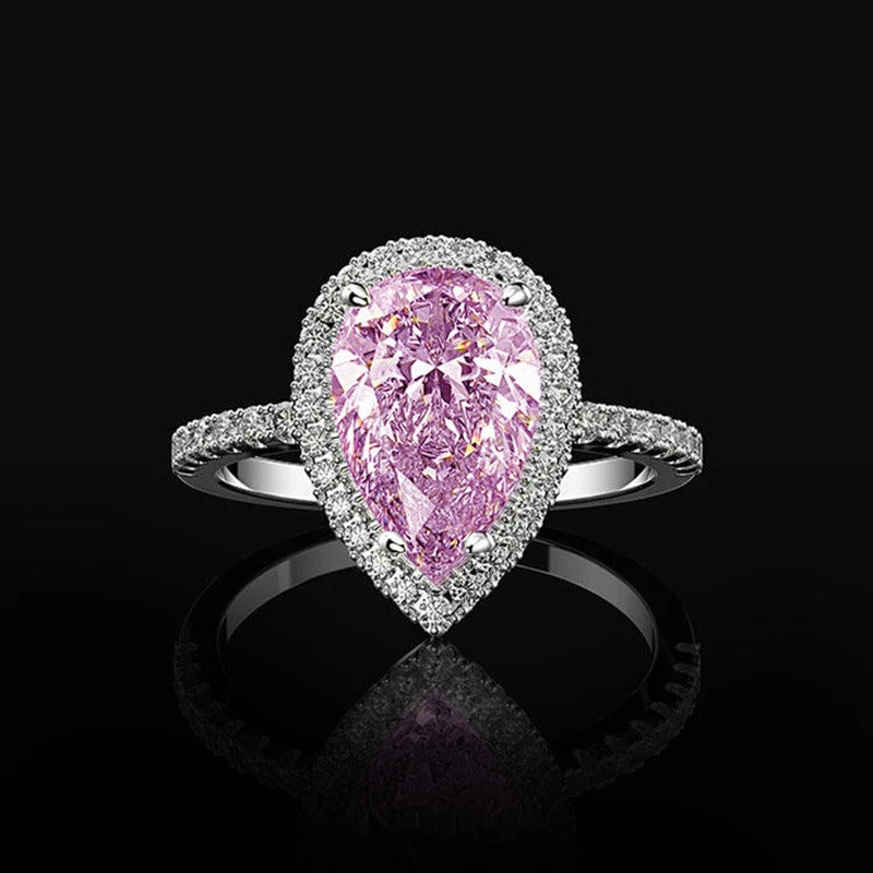 Sterling Silver Pear Cut Halo Engagement Ring