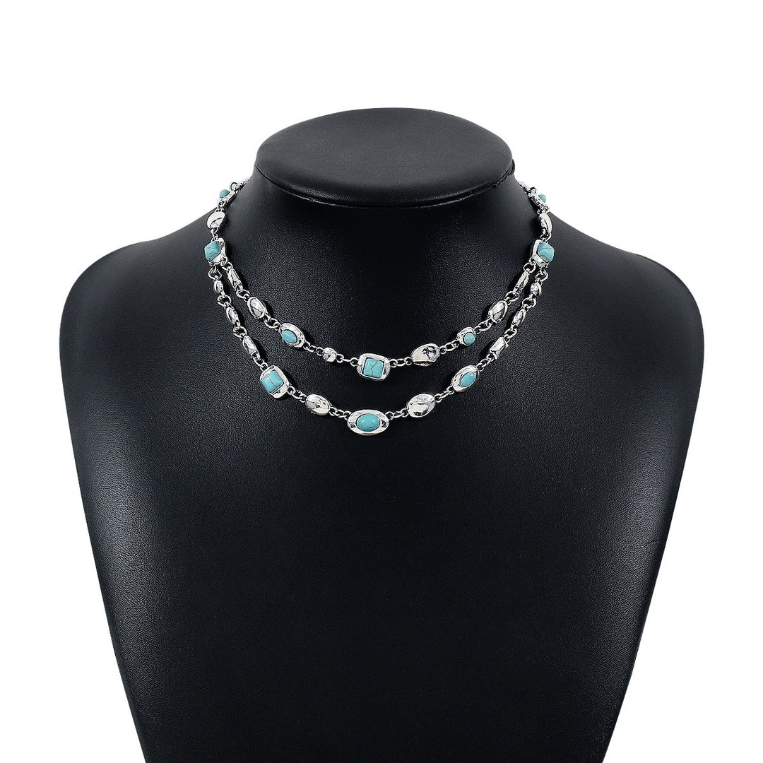 18K Gold S925 Silver Vintage Bezel-Set Gemstone Turquoise Necklace Bracelet Series