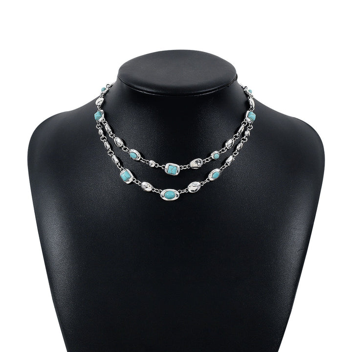 18K Gold S925 Silver Vintage Bezel-Set Gemstone Turquoise Necklace Bracelet Series