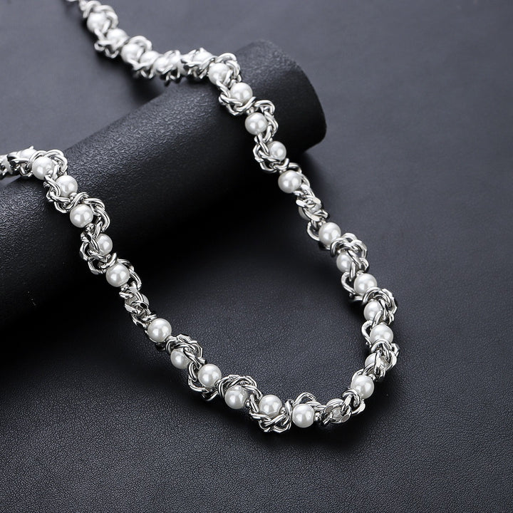 Modern Weave S925 Silver Pearl Necklace Bracelet Set