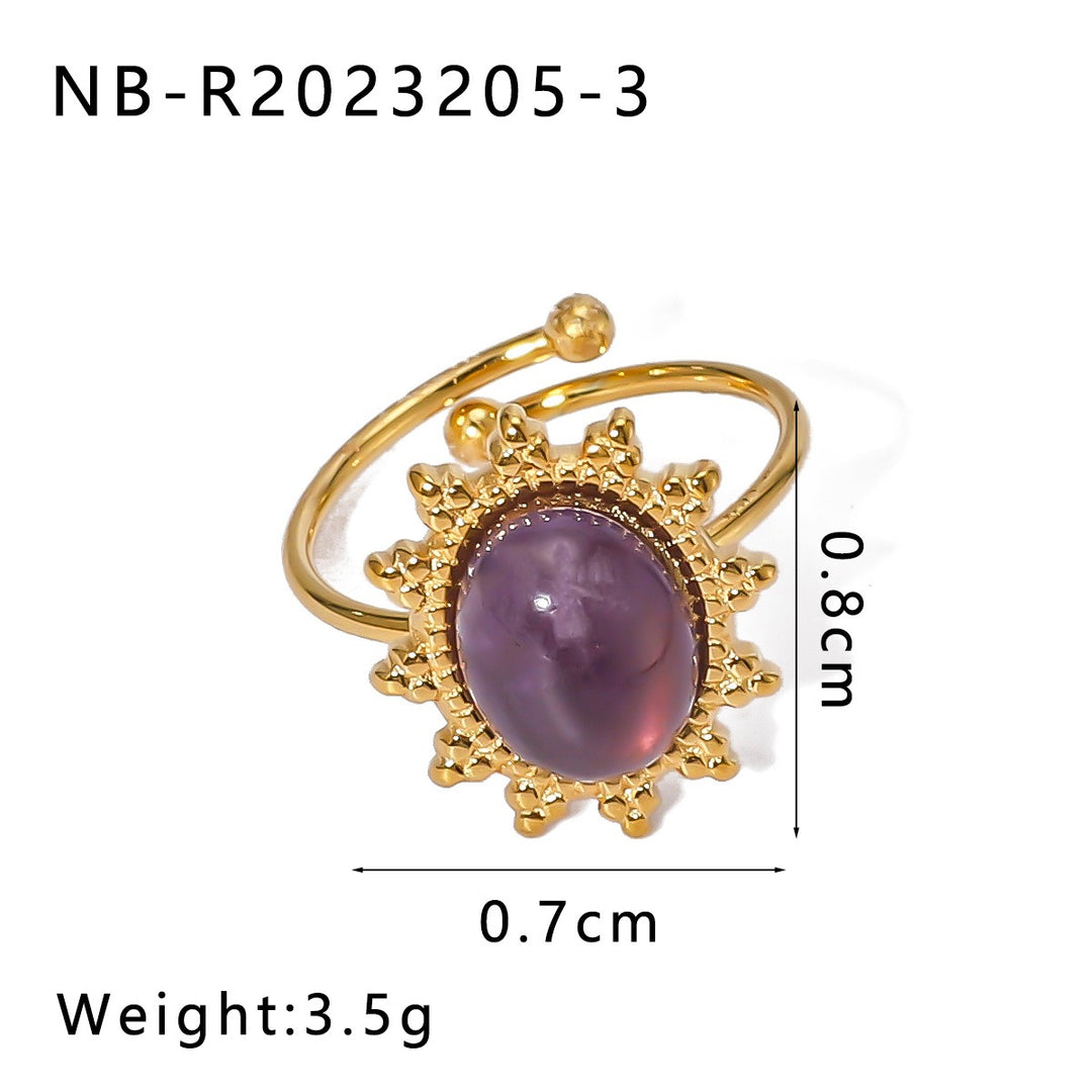 Whisper of the Sun Natural Stone Cabochon Sunburst Adjustable Ring