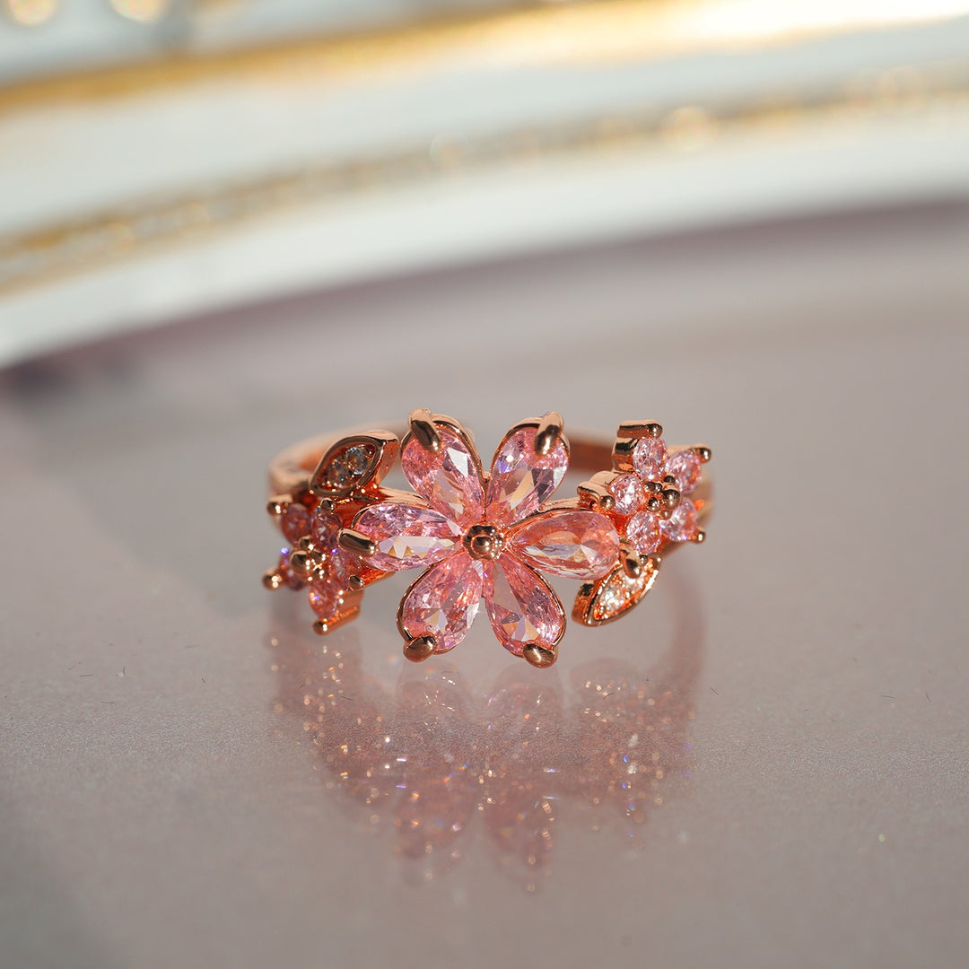 S925 Sterling Silver Marquise CZ Cluster Flower Open Ring