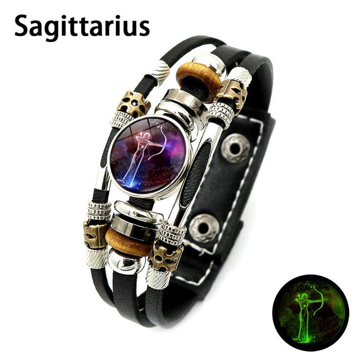 Glow in The Dark 12 Zodiac Multilayer Leather Bracelet