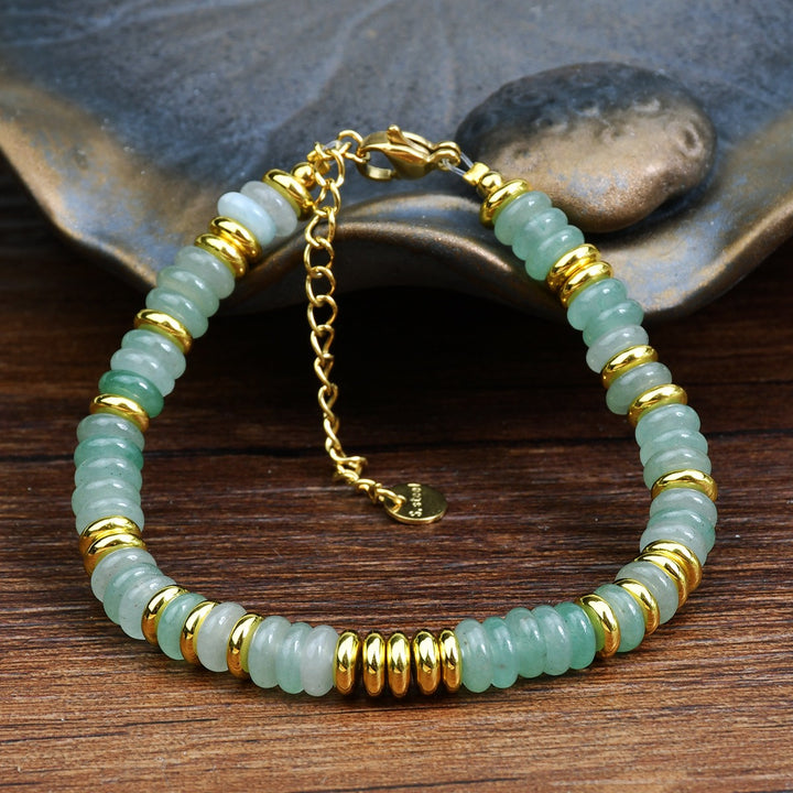 Boho Earth Harmony Natural Stone Heishi Bead Bracelet with Gold Spacers