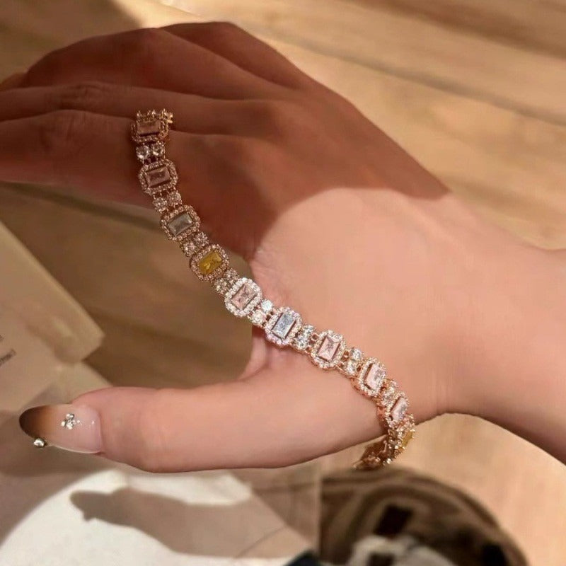 18K Rose Gold Plated Pastel Halo Tennis Bracelet