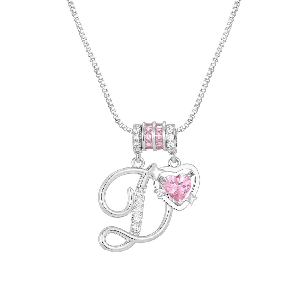 Romantic Custom · 18K Gold Plated Letter & Pink Heart DIY Necklace