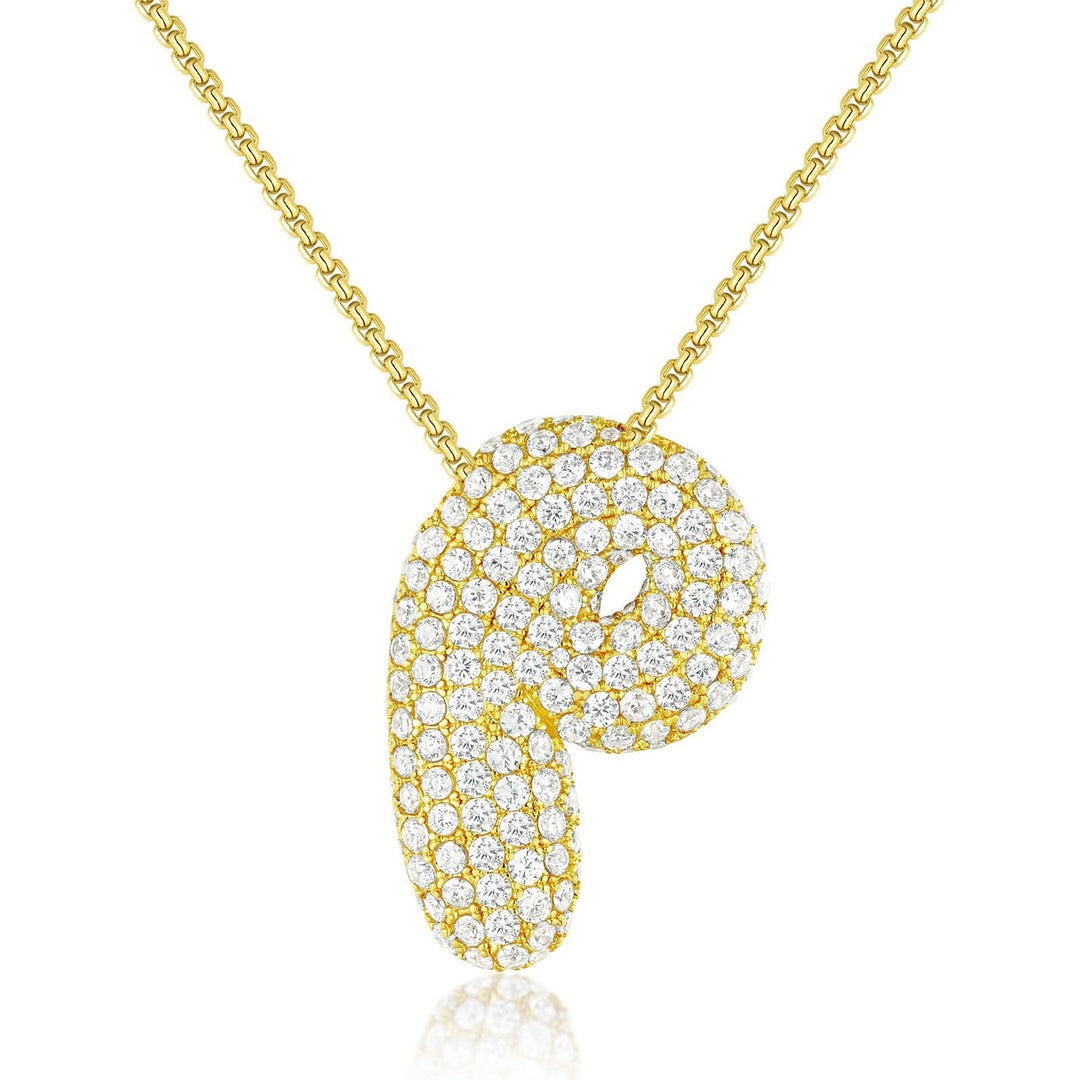 Bubble Pop Puffy 3D Micro-Pavé Crystal Letter Necklace