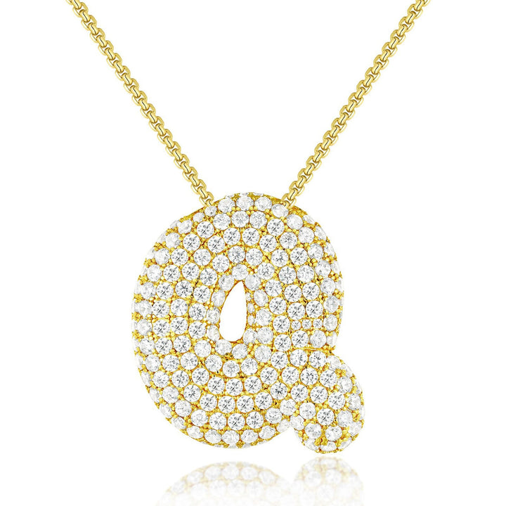 Bubble Pop Puffy 3D Micro-Pavé Crystal Letter Necklace