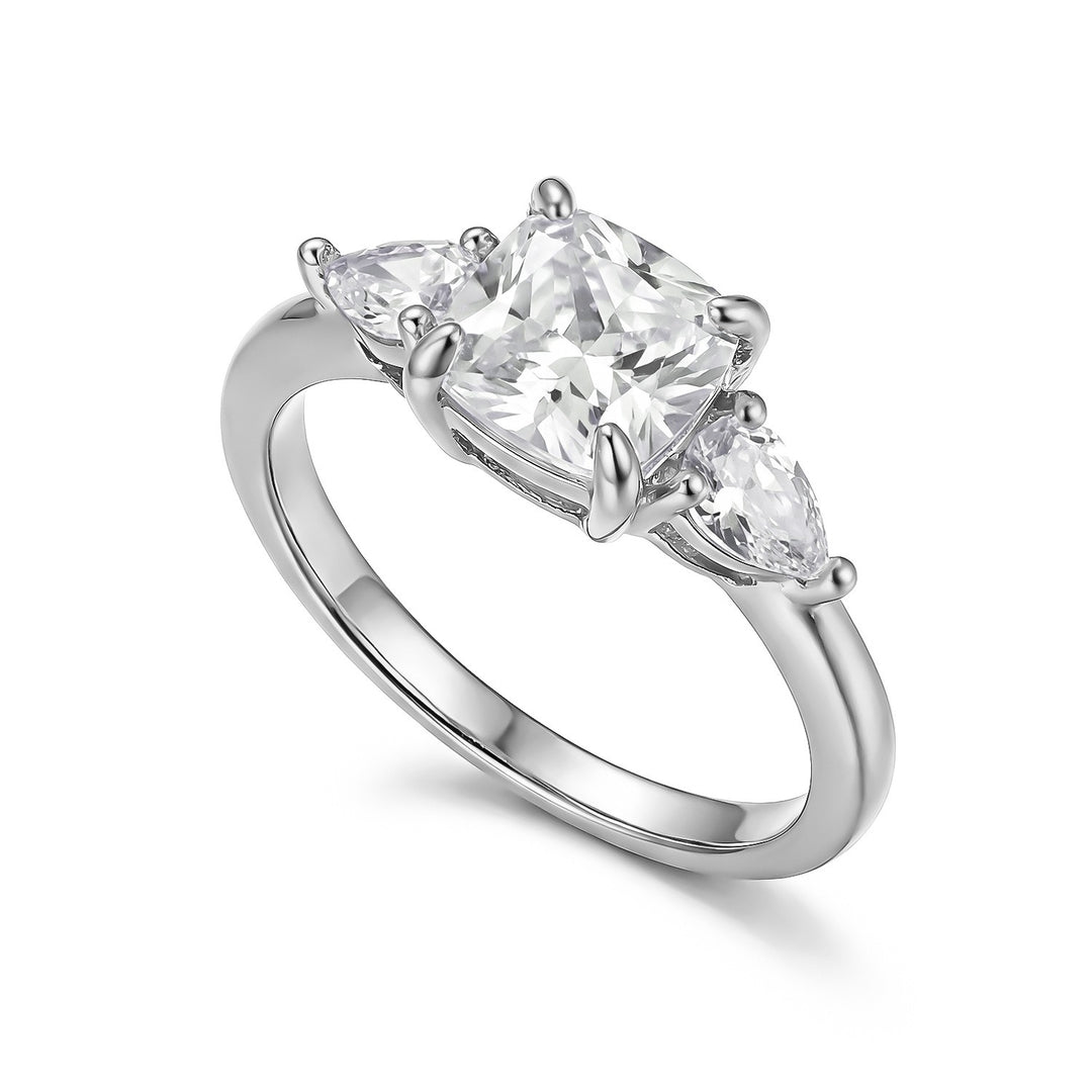 Sterling Silver Three-Stone Princess Cut Ring