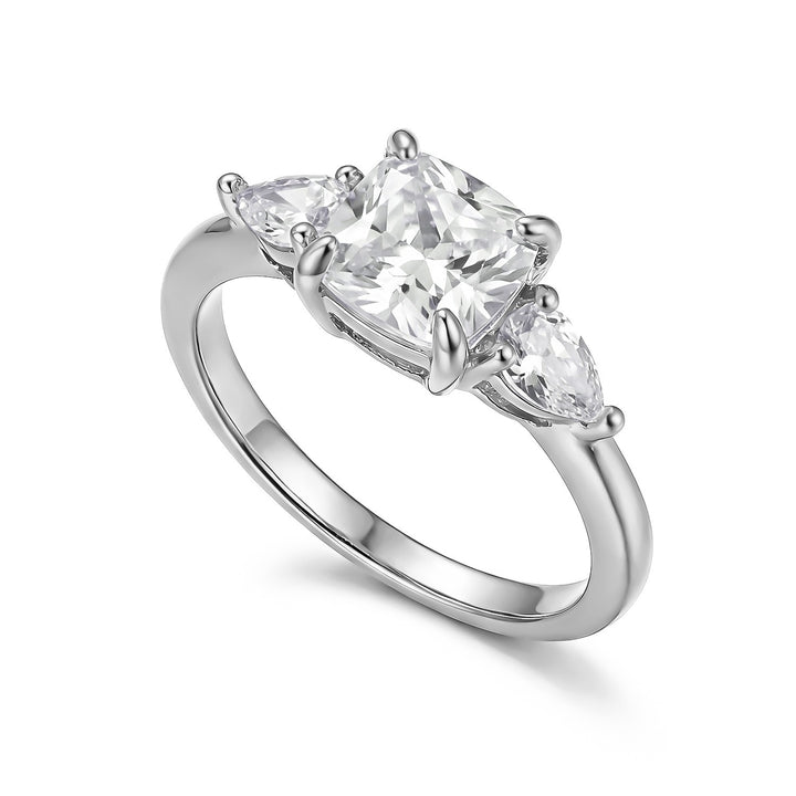 Sterling Silver Three-Stone Princess Cut Ring