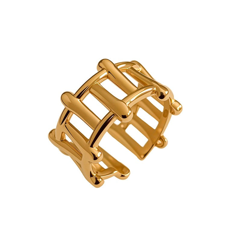 18K Gold Vintage Chain Geometric Open Ring