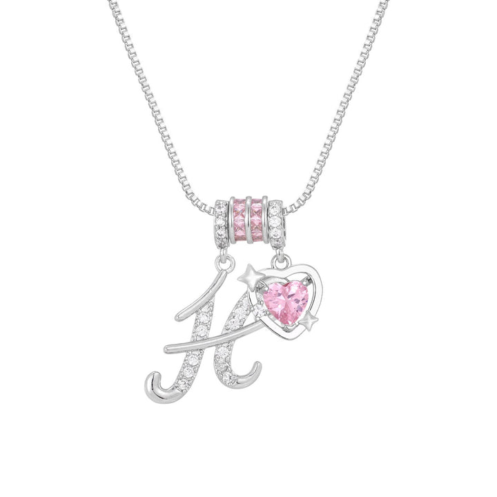 Bespoke Elegance Custom 26-Letter Pink Heart Pendant Necklace
