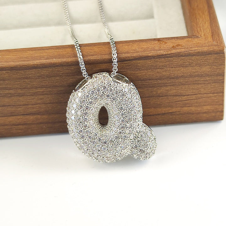 Bubble Pop Puffy 3D Micro-Pavé Crystal Letter Necklace