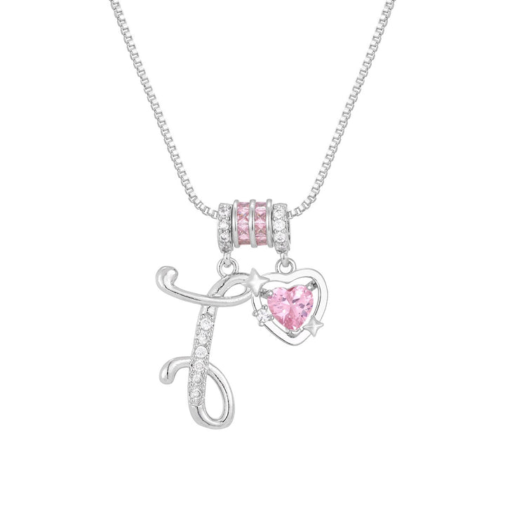 Bespoke Elegance Custom 26-Letter Pink Heart Pendant Necklace