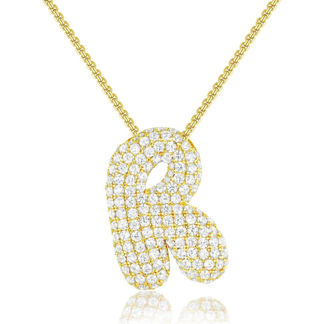 Bubble Pop Puffy 3D Micro-Pavé Crystal Letter Necklace