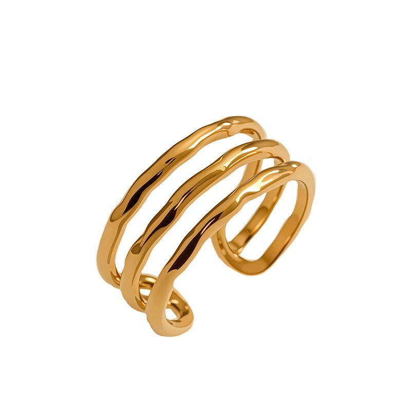 18K Gold Vintage Chain Geometric Open Ring