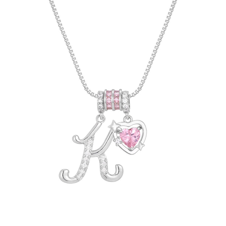 Bespoke Elegance Custom 26-Letter Pink Heart Pendant Necklace