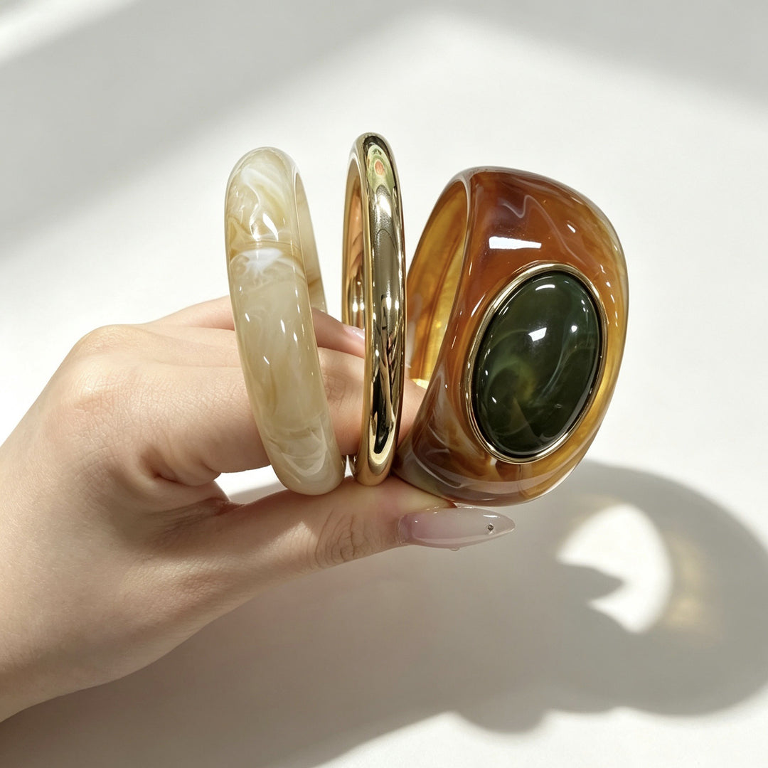 Vintage Gold Resin Gemstone 3-Piece Bangle Set