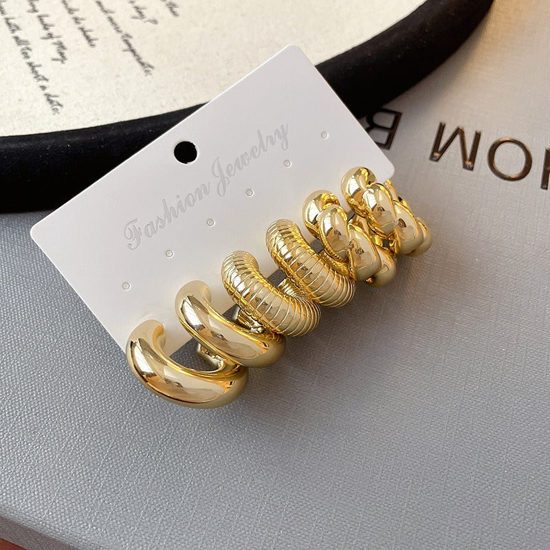 Minimalist 3-Pair Textured Acrylic Hoop Earrings Set Smooth, Hammered & Ribbed Chunky Hoops