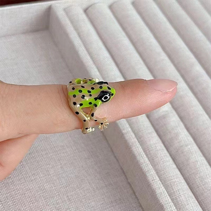 18K Gold Enamel Frog Open Ring