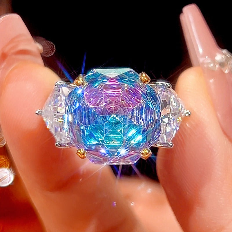 Y2K Kaleidoscope Cut Statement Open Ring Maximalist Three-Stone Ring