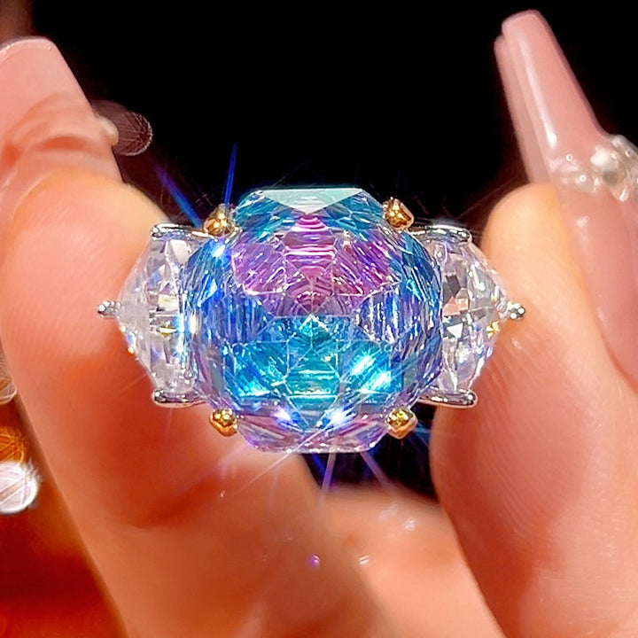 Y2K Kaleidoscope Cut Statement Open Ring Maximalist Three-Stone Ring
