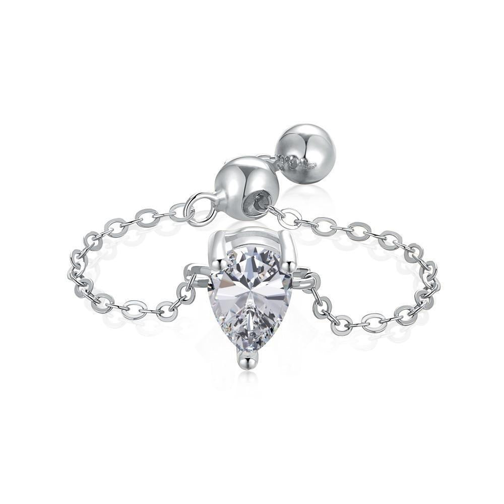S925 Silver Adjustable Chain Ring | Teardrop, Emerald & Oval CZ