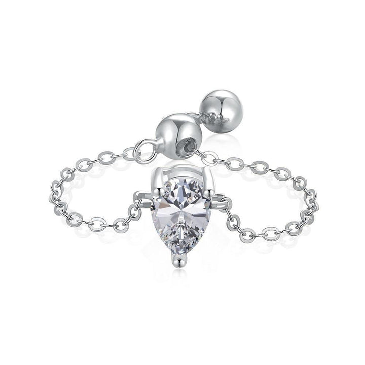 S925 Silver Adjustable Chain Ring | Teardrop, Emerald & Oval CZ