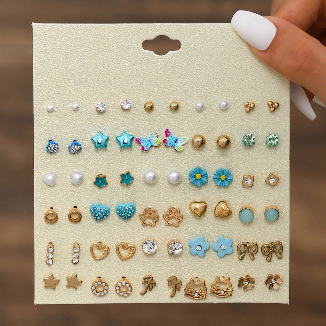 30-Piece Stud Earring Set Mix & Match Stars, Flowers & Pearls