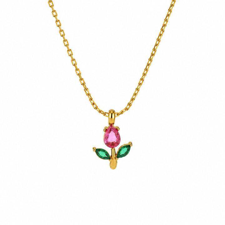 Blooming Grace 14K Gold Plated Tulip Flower Pendant Necklace