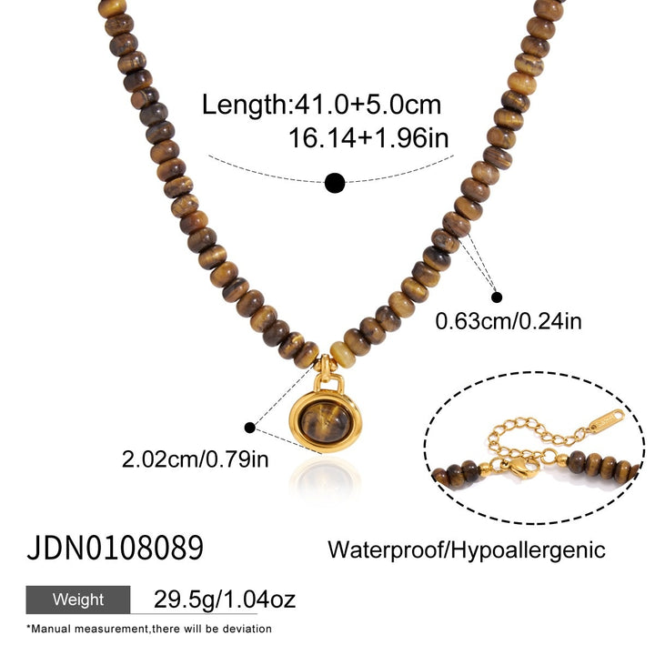 18K Gold Natural Gemstone Beaded Necklace Boho Minimalist Pendant