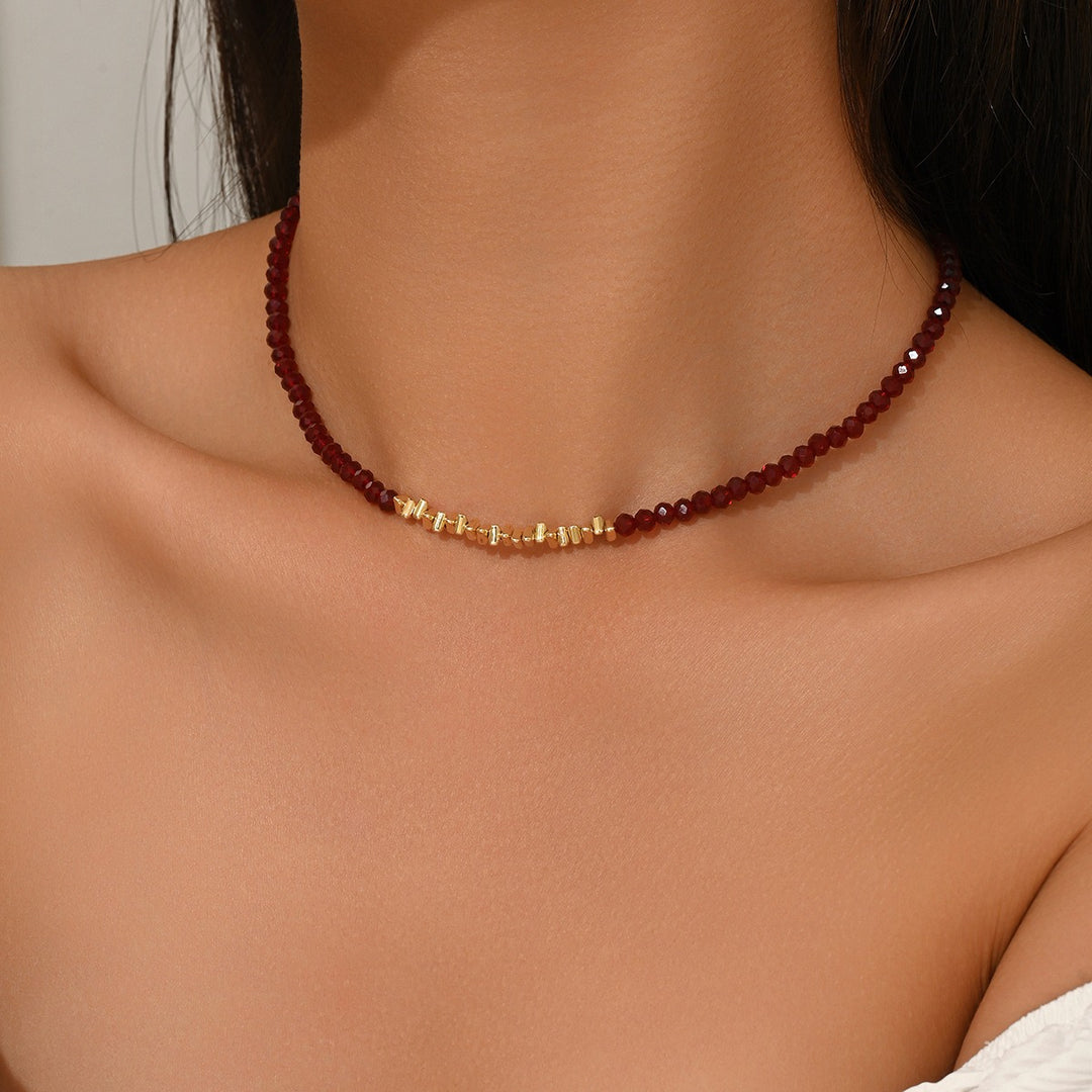 Vintage Garnet Red Beaded Pearl Necklace Set
